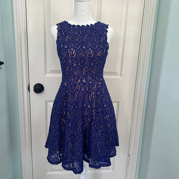 City Studio Dresses & Skirts - City Studio Royal Blue Lace Skater dress Size 9